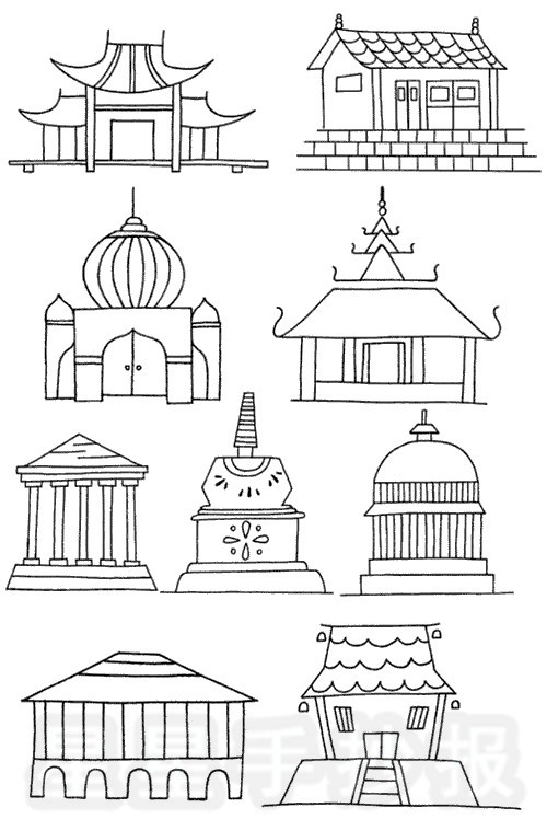 寺庙简笔画图片教程