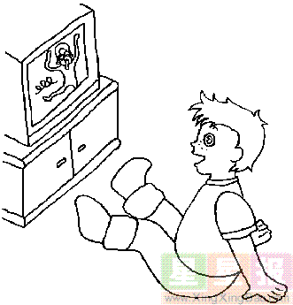 男孩在看电视简笔画